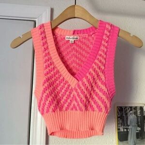 For Love And Lemons peach coral striped v-neck cropped sweater vest tank top
